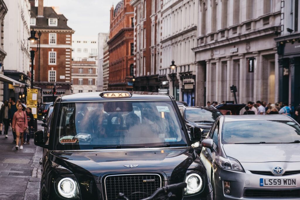 black cab in london street